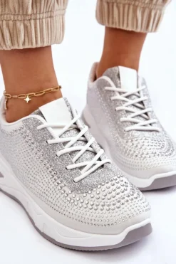 Damskie Sneakersy Z Cyrkoniami Białe Raiden