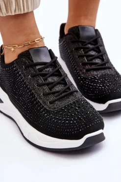 Damskie Sneakersy Z Cyrkoniami Czarne Raiden