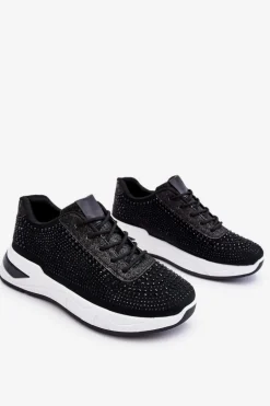 Damskie Sneakersy Z Cyrkoniami Czarne Raiden