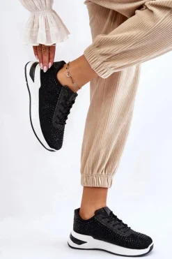 Damskie Sneakersy Z Cyrkoniami Czarne Raiden