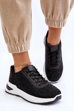 Damskie Sneakersy Z Cyrkoniami Czarne Raiden