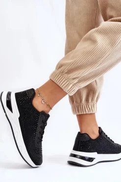 Damskie Sneakersy Z Cyrkoniami Czarne Raiden