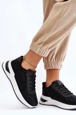 Damskie Sneakersy Z Cyrkoniami Czarne Raiden