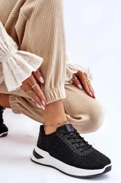 Damskie Sneakersy Z Cyrkoniami Czarne Raiden