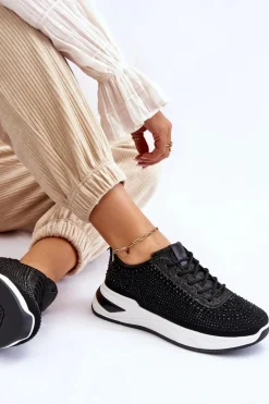 Damskie Sneakersy Z Cyrkoniami Czarne Raiden