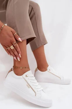 Damskie Sneakersy Z Eko Skóry Big Star SS274026 Biało-Złote