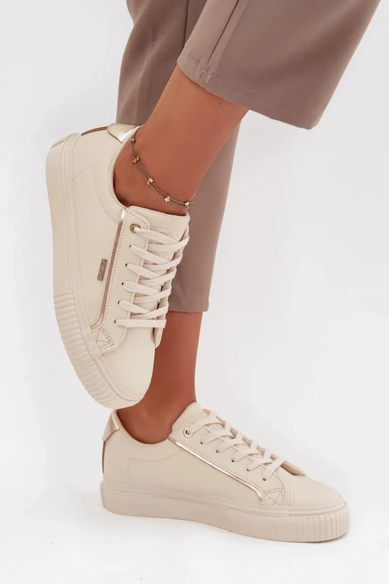 Damskie Sneakersy Z Eko Skóry Big Star SS274027 Beżowo-Złote