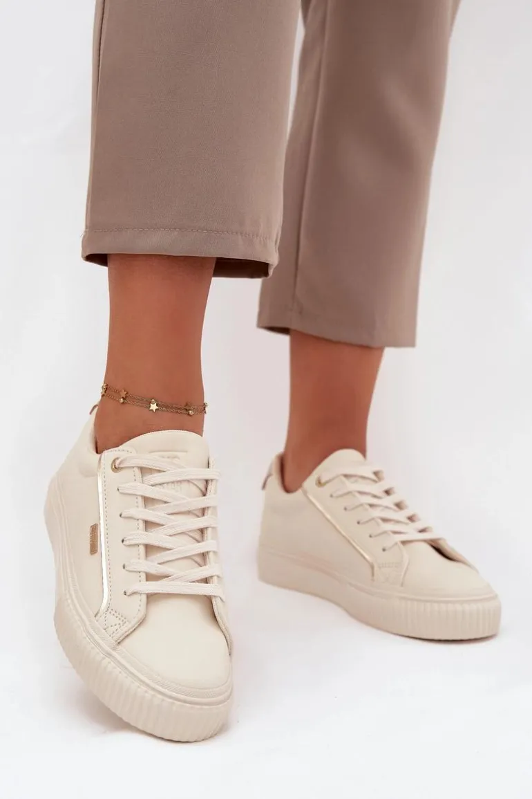 Damskie Sneakersy Z Eko Skóry Big Star SS274027 Beżowo-Złote