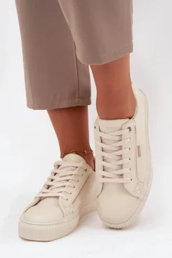Damskie Sneakersy Z Eko Skóry Big Star SS274027 Beżowo-Złote