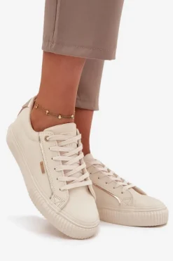 Damskie Sneakersy Z Eko Skóry Big Star SS274027 Beżowo-Złote