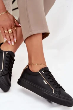 Damskie Sneakersy Z Eko Skóry Big Star SS274025 Czarno-Złote