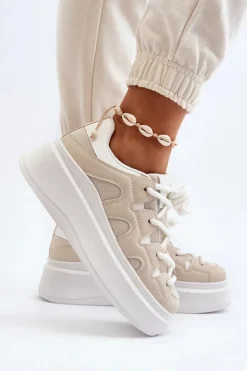 Damskie Sneakersy Z Grubym Sznurowaniem Beżowe Vinali