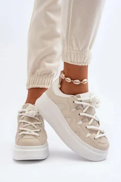 Damskie Sneakersy Z Grubym Sznurowaniem Beżowe Vinali