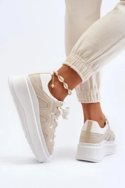 Damskie Sneakersy Z Grubym Sznurowaniem Beżowe Vinali