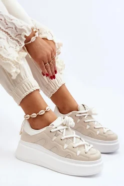 Damskie Sneakersy Z Grubym Sznurowaniem Beżowe Vinali