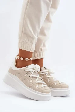 Damskie Sneakersy Z Grubym Sznurowaniem Beżowe Vinali