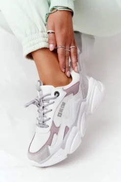 Damskie Sportowe Buty Memory Foam Big Star HH274255 Biało-Fioletowe