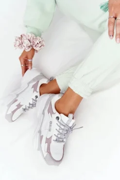 Damskie Sportowe Buty Memory Foam Big Star HH274255 Biało-Fioletowe