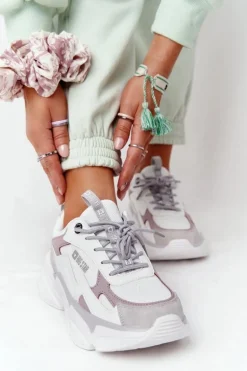 Damskie Sportowe Buty Memory Foam Big Star HH274255 Biało-Fioletowe