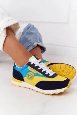 Damskie Sportowe Buty Memory Foam Big Star HH274525 Żółto-Niebieskie