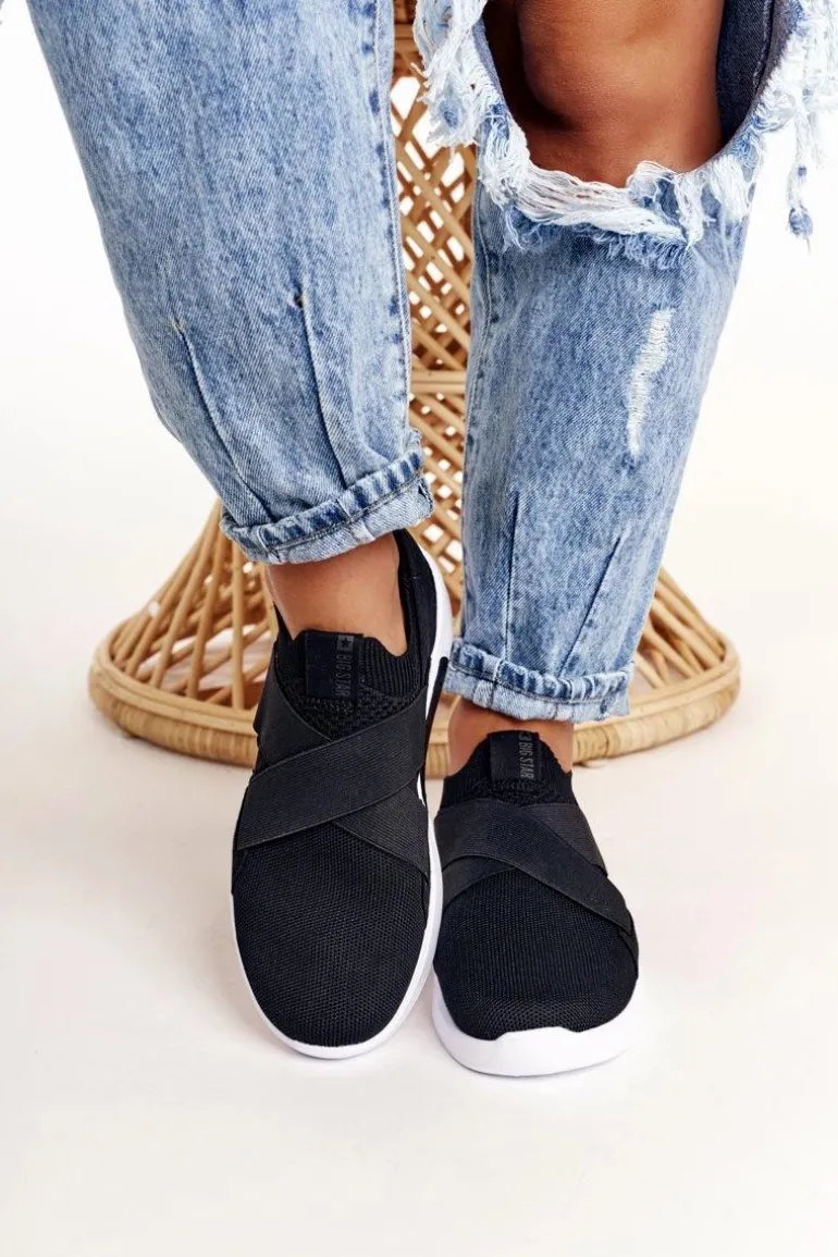 Damskie Sportowe Buty Slip-on Memory Foam System Big Star FF274890 Czarne