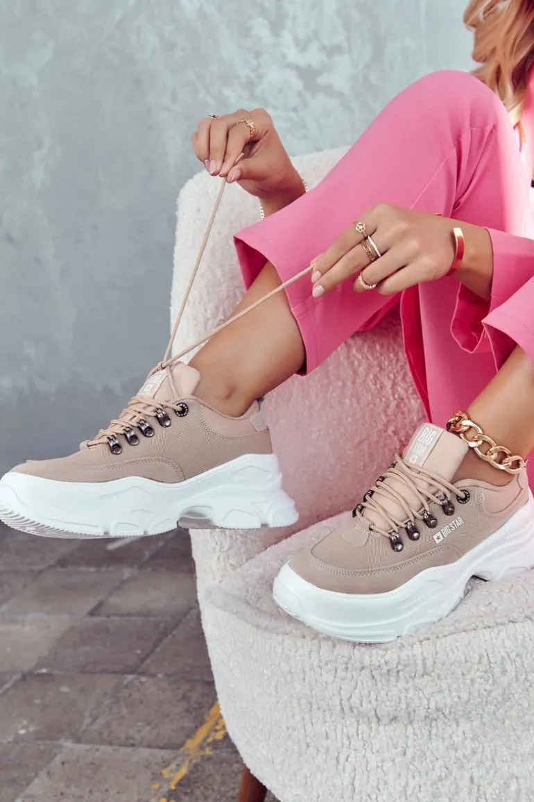 Damskie Sportowe Buty Sneakersy Big Star JJ274A222 Beżowe