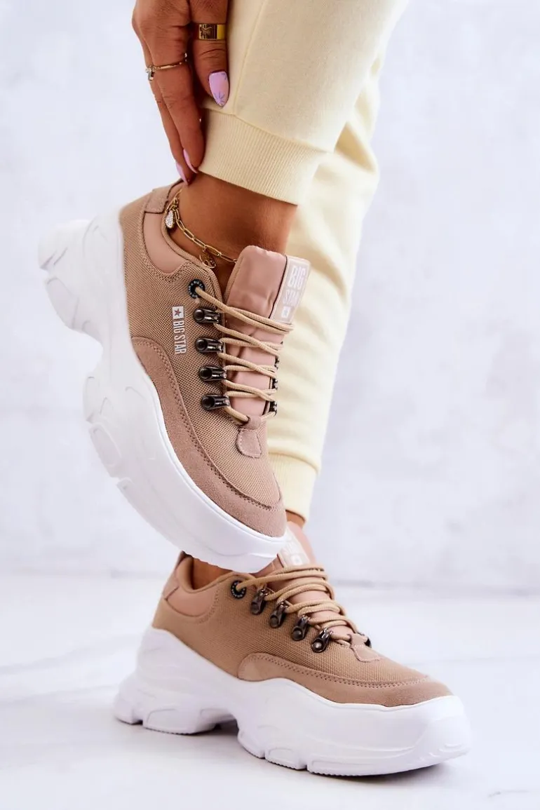 Damskie Sportowe Buty Sneakersy Big Star JJ274A222 Beżowe