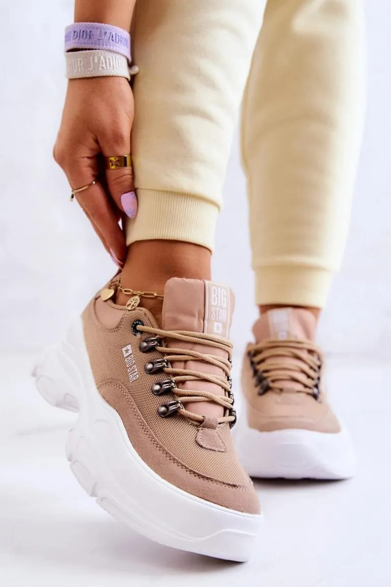 Damskie Sportowe Buty Sneakersy Big Star JJ274A222 Beżowe