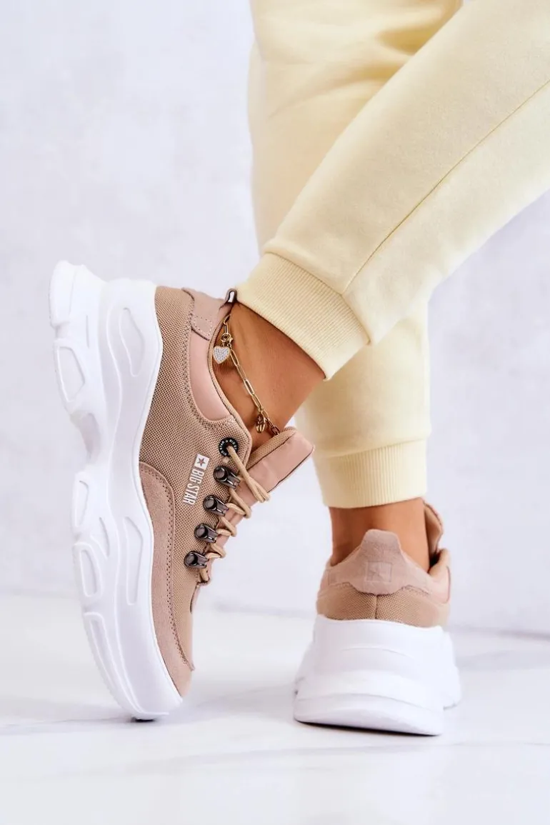 Damskie Sportowe Buty Sneakersy Big Star JJ274A222 Beżowe