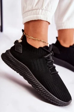 Damskie Sportowe Buty Sneakersy Materiałowe Czarne Storia