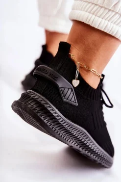 Damskie Sportowe Buty Sneakersy Materiałowe Czarne Storia