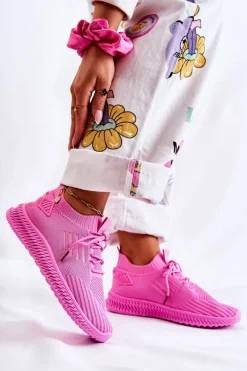 Damskie Sportowe Buty Sneakersy Materiałowe Różowe Storia