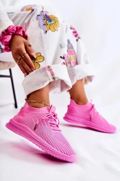 Damskie Sportowe Buty Sneakersy Materiałowe Różowe Storia
