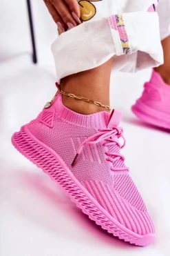Damskie Sportowe Buty Sneakersy Materiałowe Różowe Storia