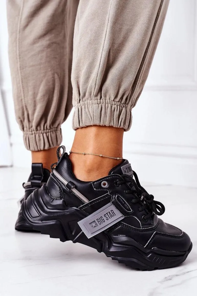 Damskie Sportowe Buty Sneakersy Big Star GG274215 Czarno-Szare