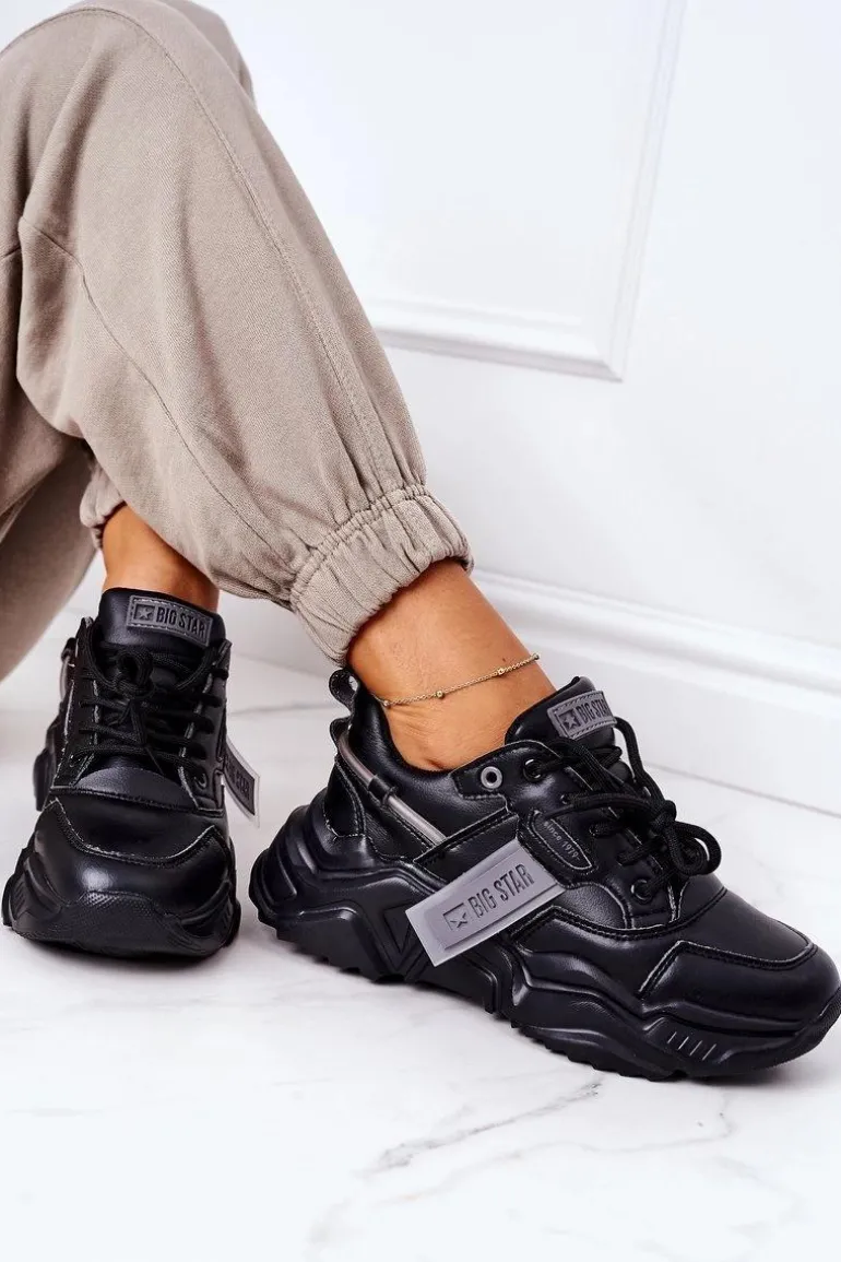 Damskie Sportowe Buty Sneakersy Big Star GG274215 Czarno-Szare