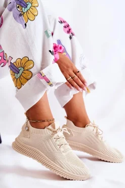 Damskie Sportowe Buty Sneakersy Materiałowe Jasnobeżowe Storia