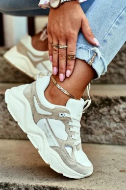 Damskie Sportowe Buty Sneakersy Big Star GG274657 Biało-Beżowe