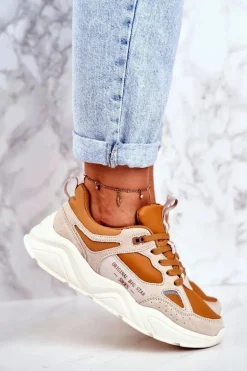 Damskie Sportowe Buty Sneakersy Big Star GG274653 Beżowo-Brązowe