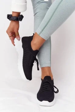 Damskie Sportowe Buty Sneakersy Czarne Z Białą Podeszwą Ruler