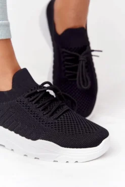 Damskie Sportowe Buty Sneakersy Czarne Z Białą Podeszwą Ruler