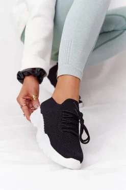 Damskie Sportowe Buty Sneakersy Czarne Z Białą Podeszwą Ruler