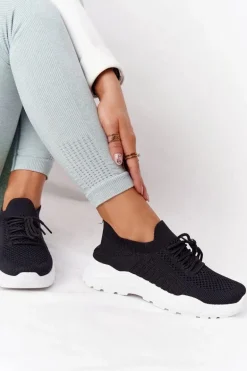 Damskie Sportowe Buty Sneakersy Czarne Z Białą Podeszwą Ruler