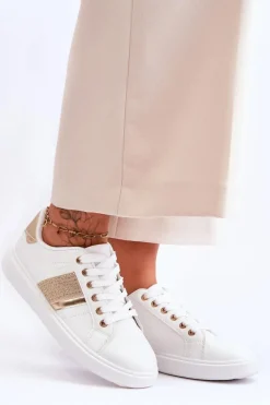 Damskie Sportowe Buty Z Dżetami Biało-Złote Axelle