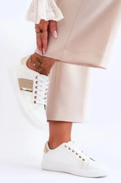 Damskie Sportowe Buty Z Dżetami Biało-Złote Axelle