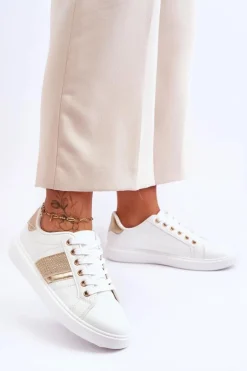 Damskie Sportowe Buty Z Dżetami Biało-Złote Axelle