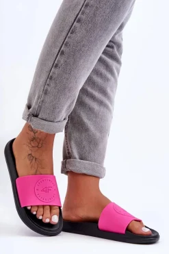 Damskie Sportowe Klapki 4F 4FSS23FFLIF069-55S Różowo-Czarne