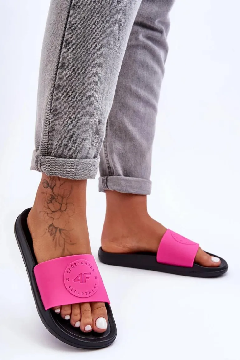 Damskie Sportowe Klapki 4F 4FSS23FFLIF069-55S Różowo-Czarne