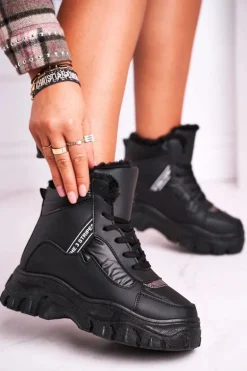 Damskie Sportowe Śniegowce Z Futerkiem Czarne Euphoria