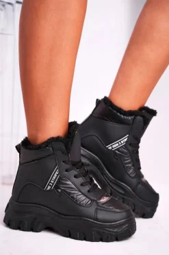 Damskie Sportowe Śniegowce Z Futerkiem Czarne Euphoria